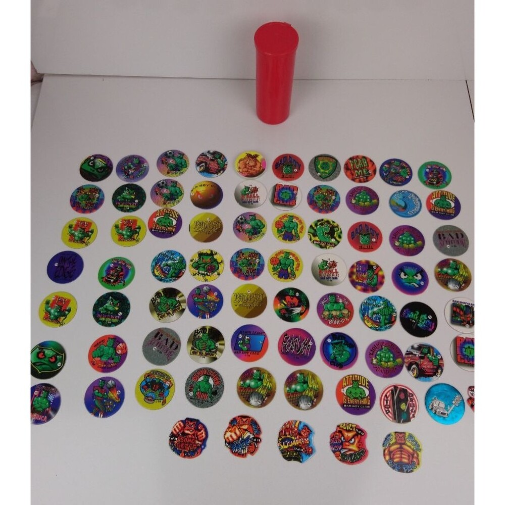 VTG 1990's  POGS & Slammer Tube 76 Piece Lot Bad Boys Club